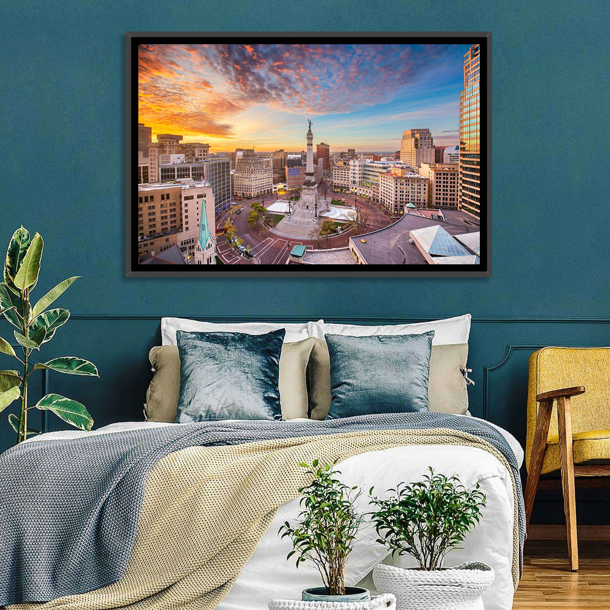Indianapolis Monument Circle Wall Art in a room, landscape