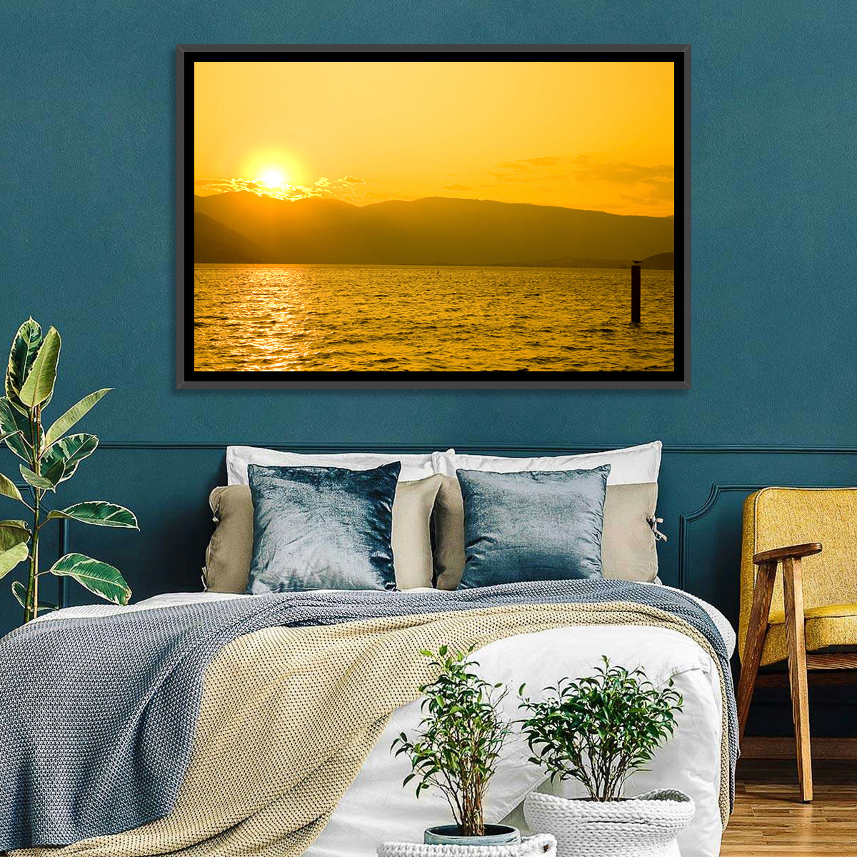 Lake Chelan Sunset Wall Art in a room, landscape