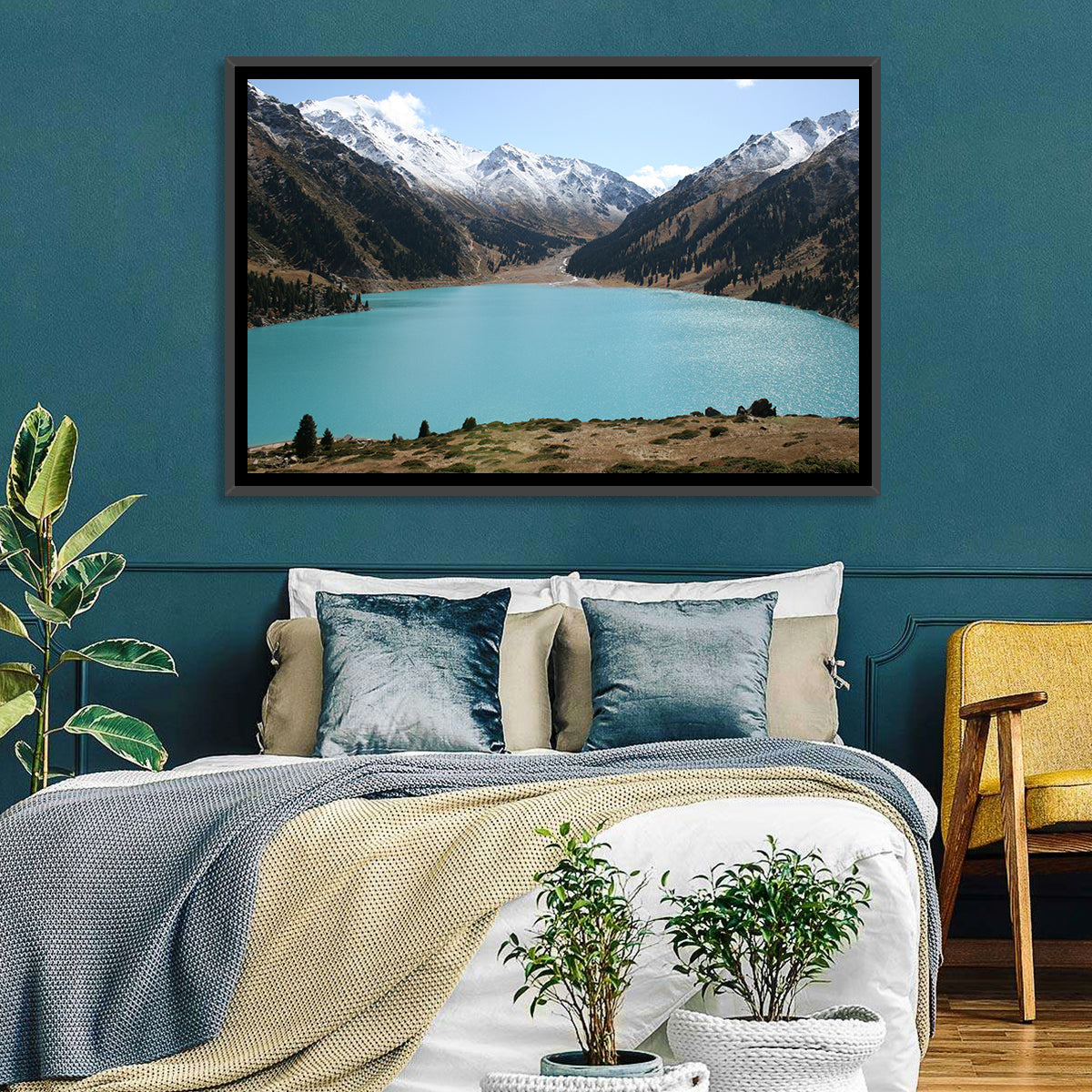 Big Almaty Lake Wall Art in a room, landscape