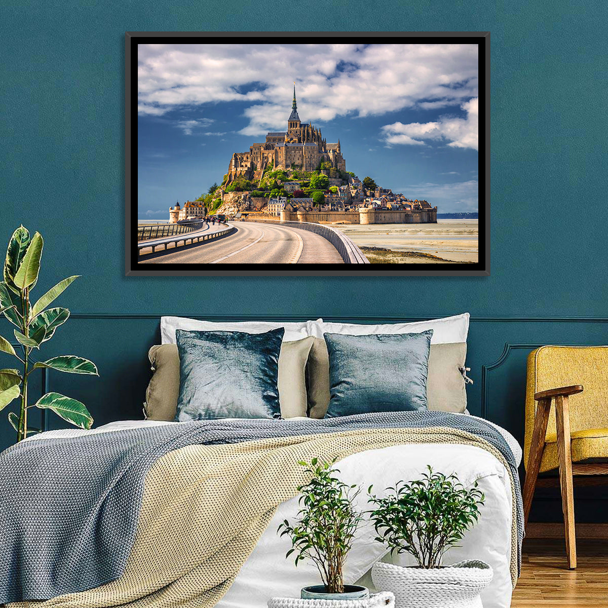 Mont Saint-michel at Low Tide Wall Art in a room, landscape