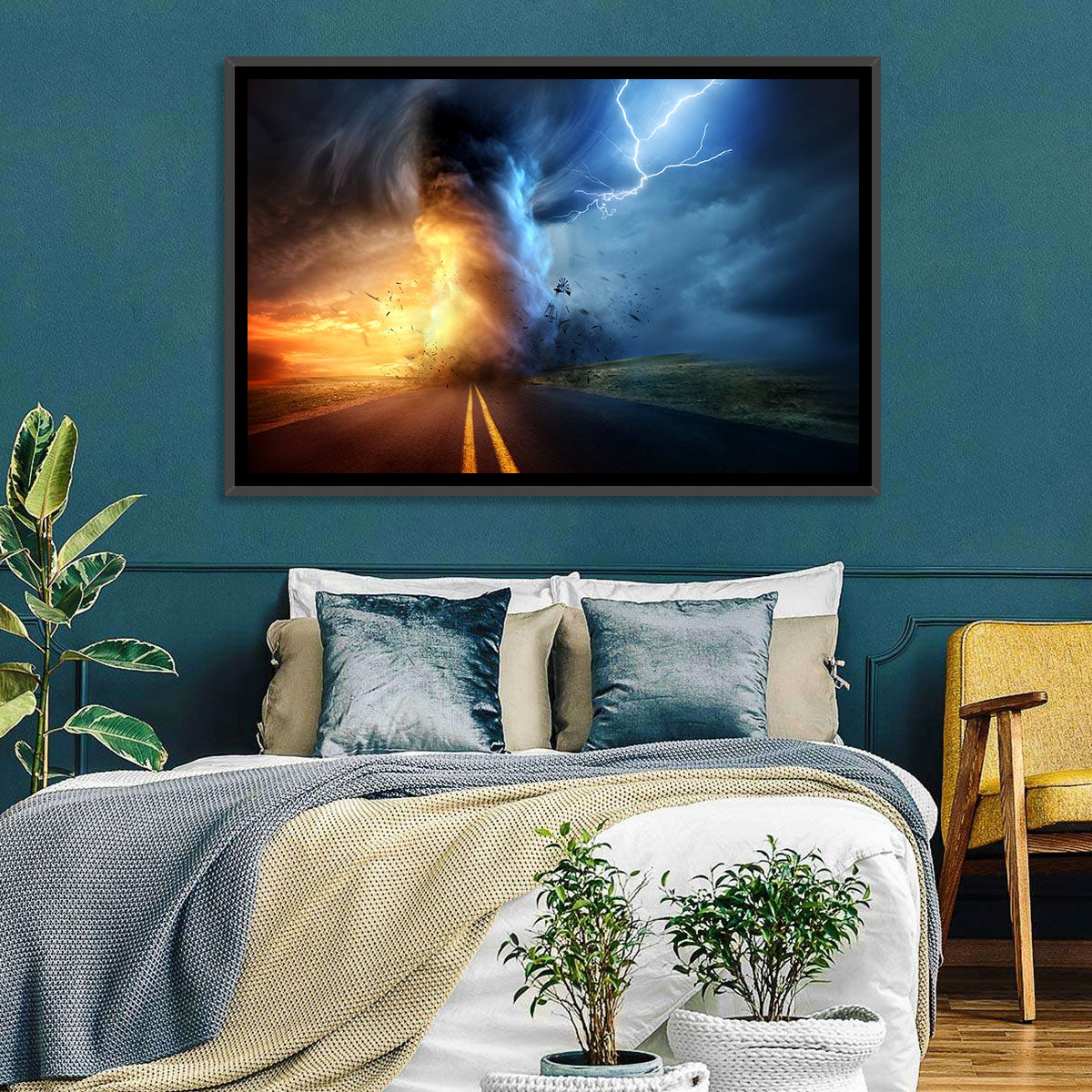 Road to a Twisting Tornado Wall Art in a room, landscape