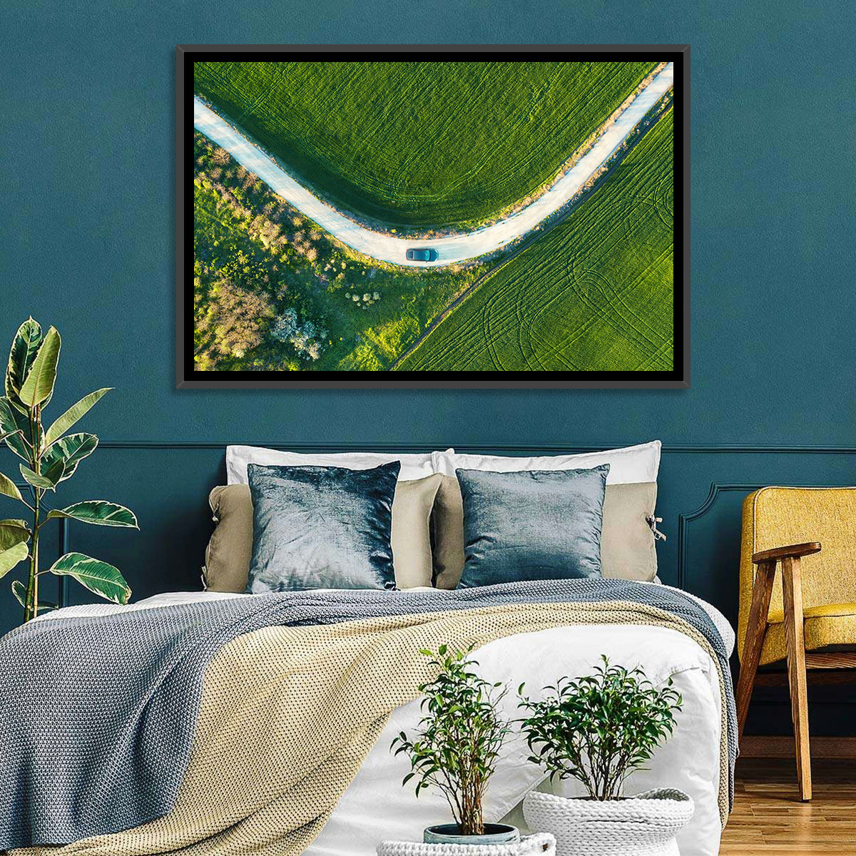 Aerial Farm Fields at Golden Hour Wall Art in a room, landscape