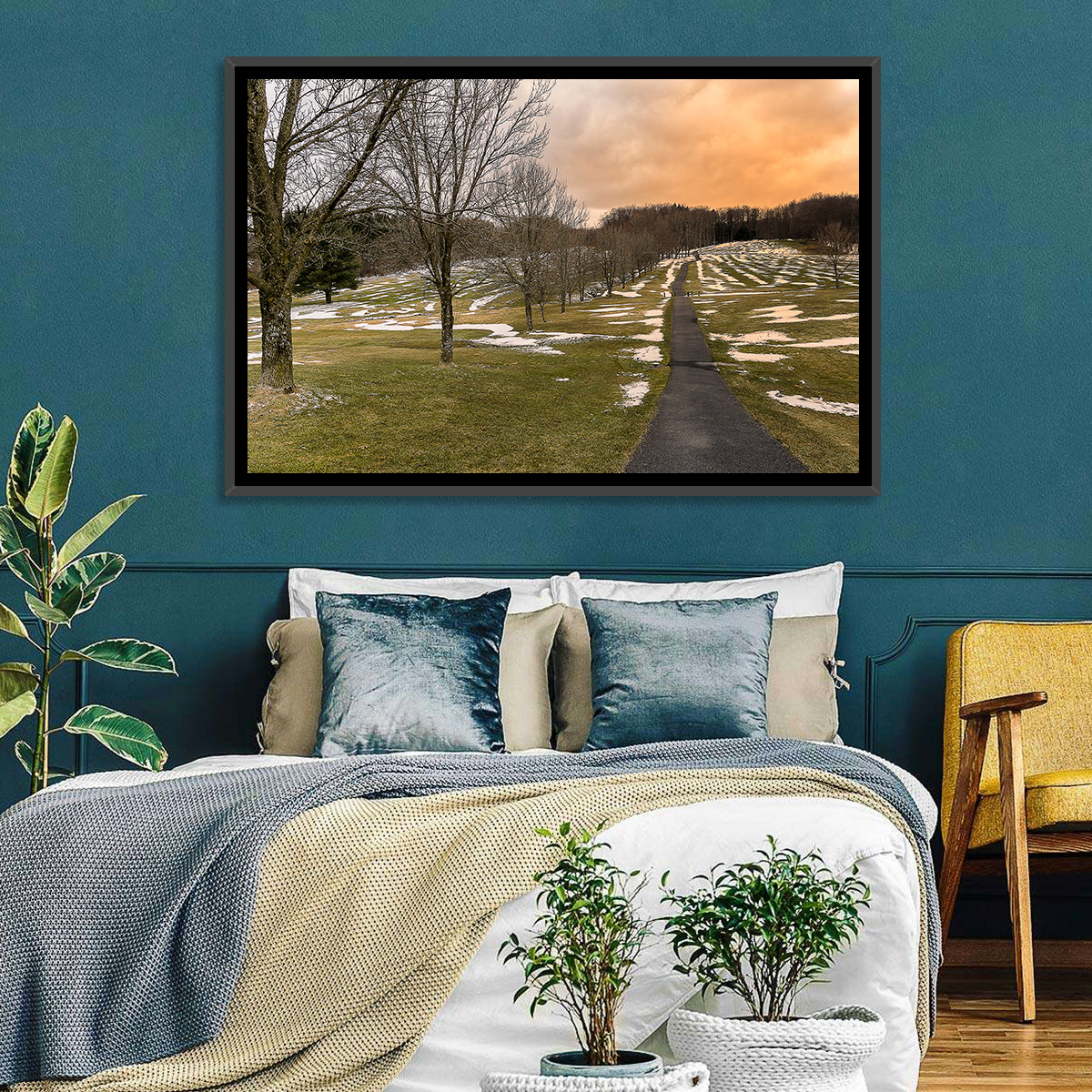 Roscoe Conkling Park Winter Path Wall Art in a room, landscape
