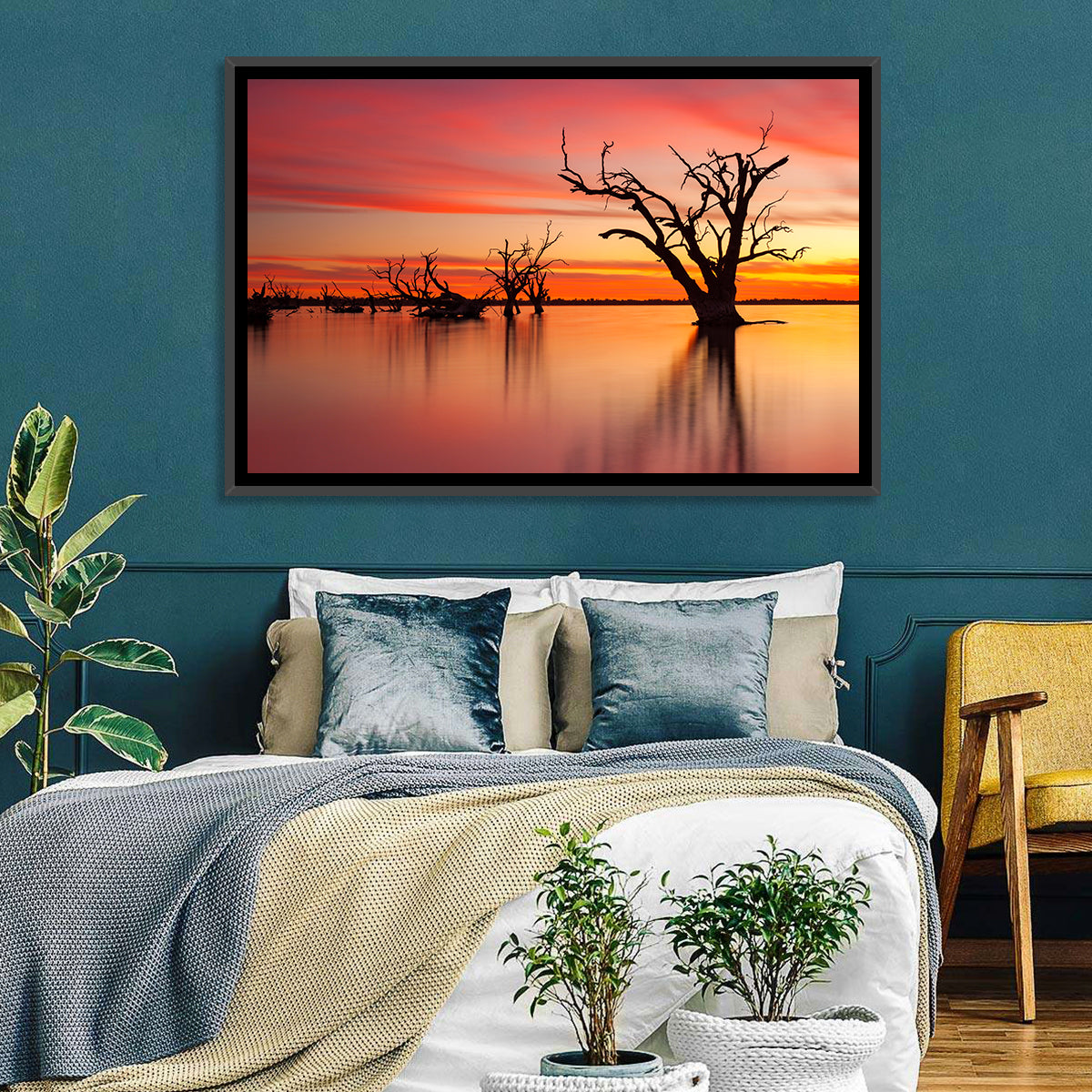 Lake Bonney Sunset Reflections Wall Art in a room, landscape