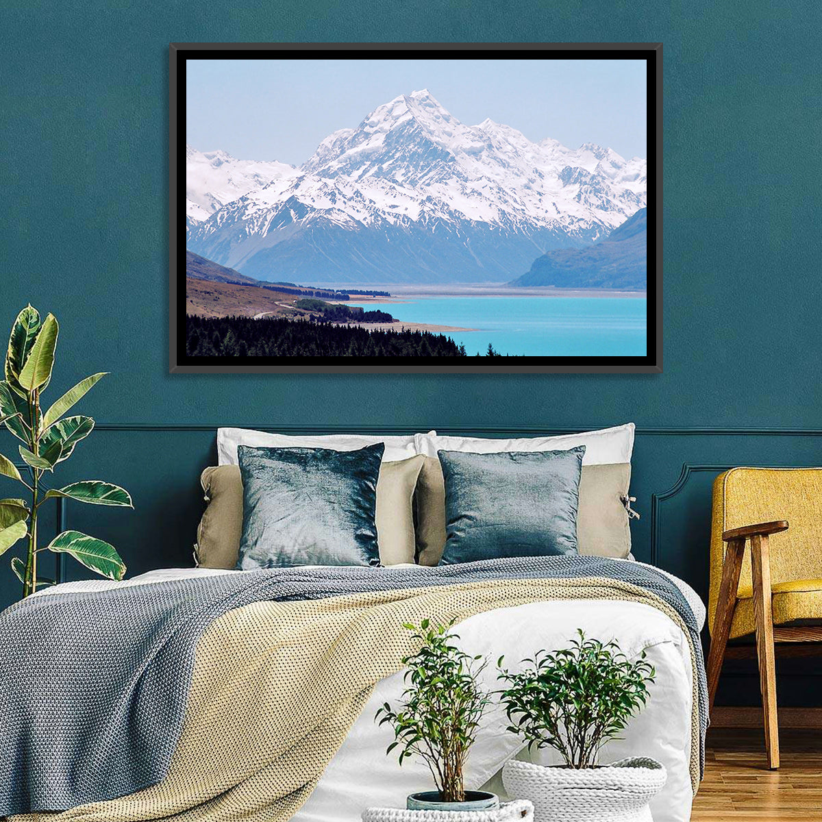 Lake Pukaki and Aoraki Mount Cook Wall Art in a room, landscape