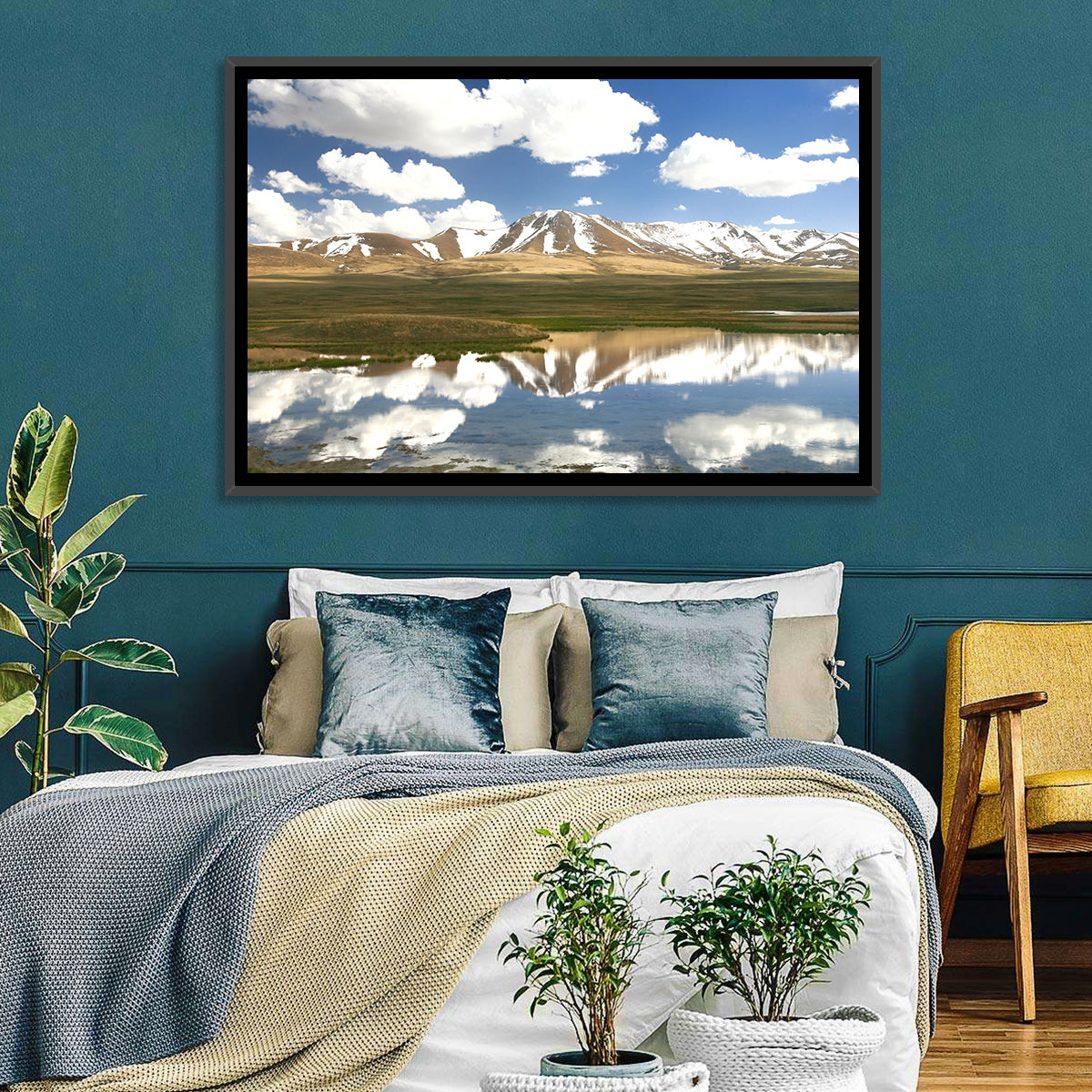 Song Kul Lake Reflection Wall Art in a room, landscape