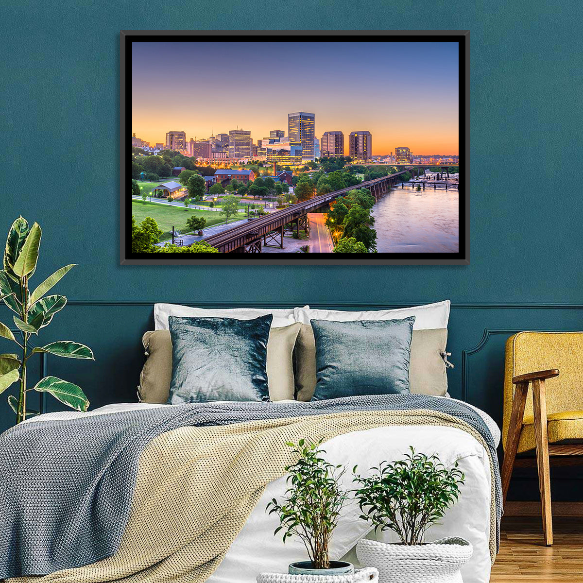 Richmond Skyline at Golden Hour Wall Art in a room, landscape