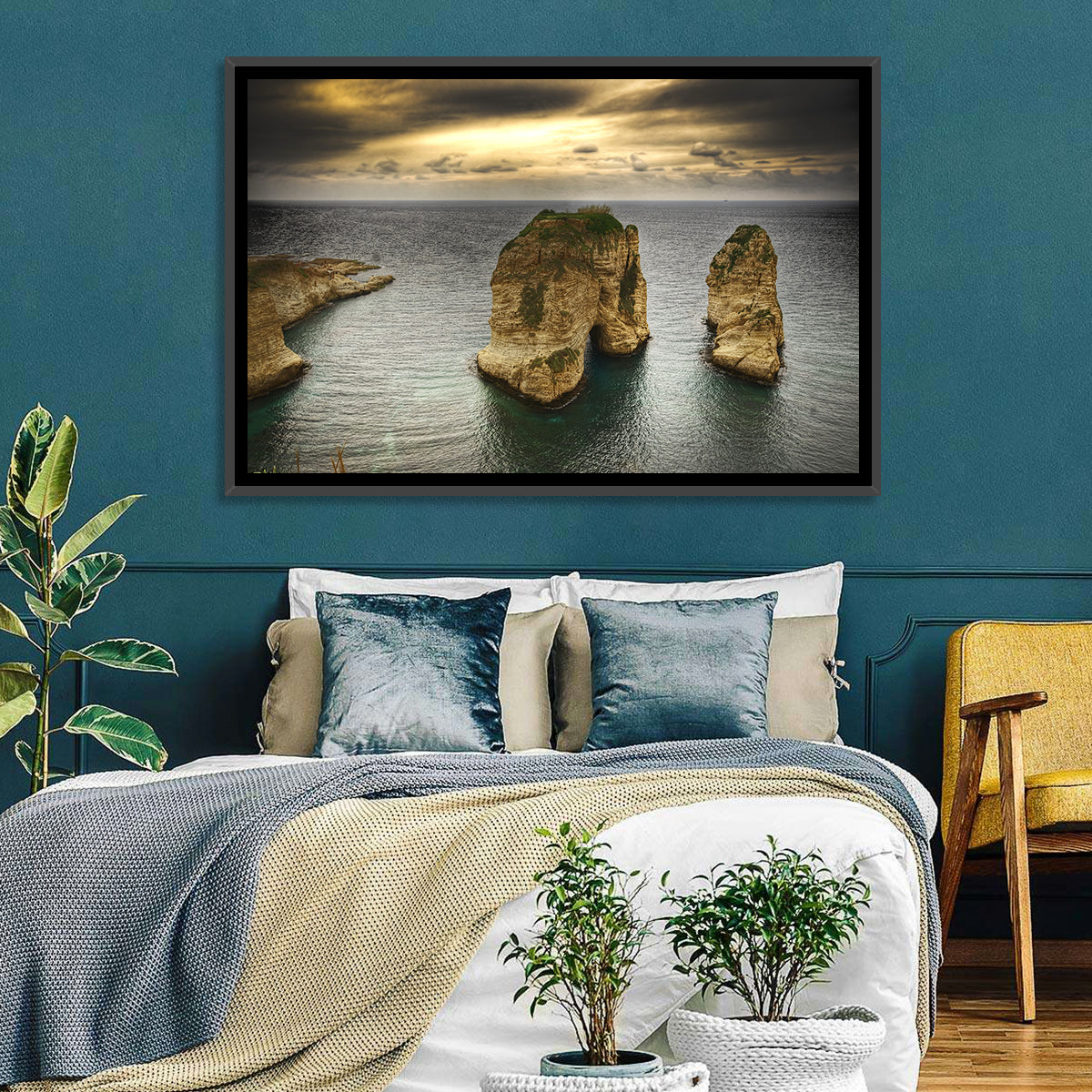 Pigeon Rocks, Raouché Wall Art in a room, landscape