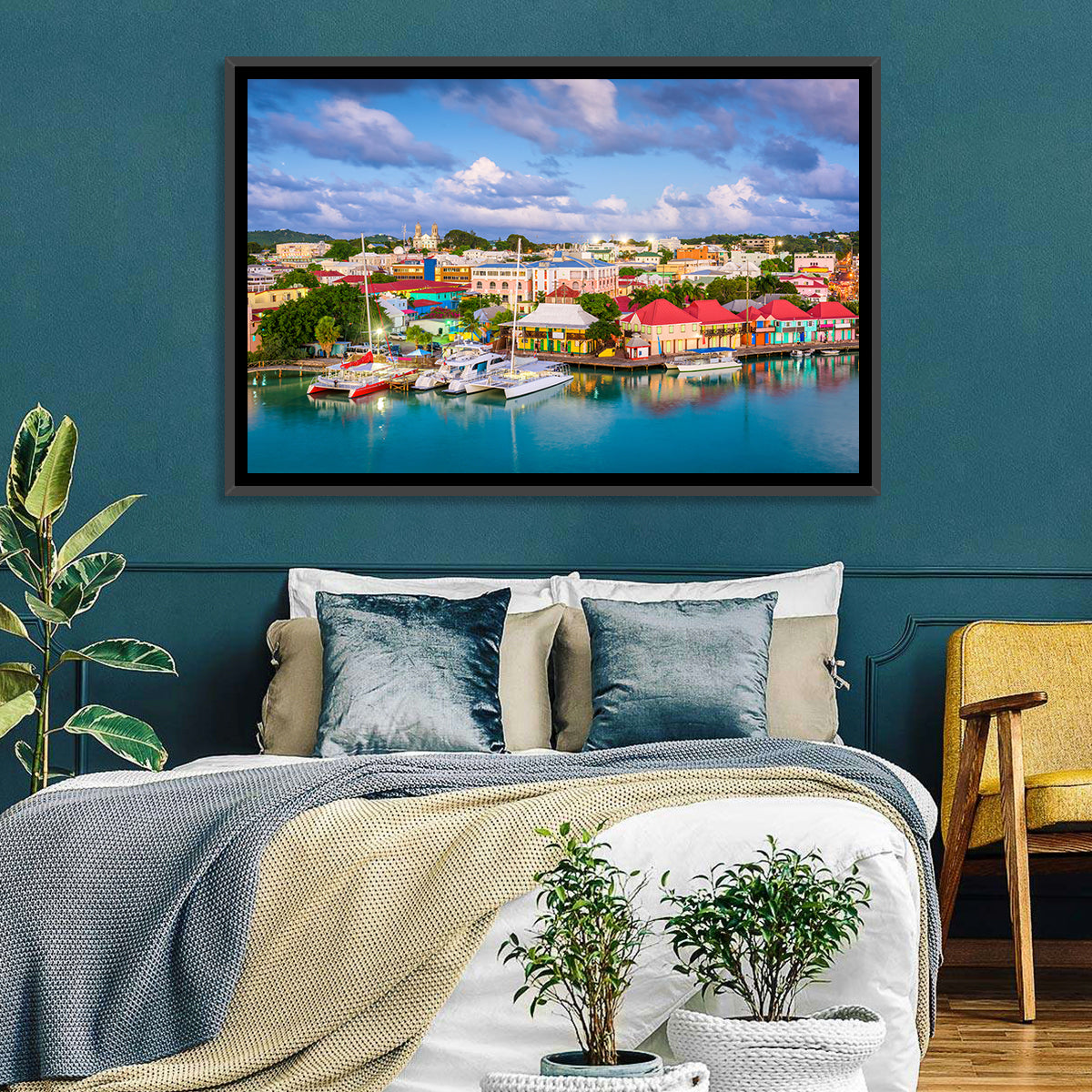 St. John’s Harbor at Golden Dusk Wall Art in a room, landscape