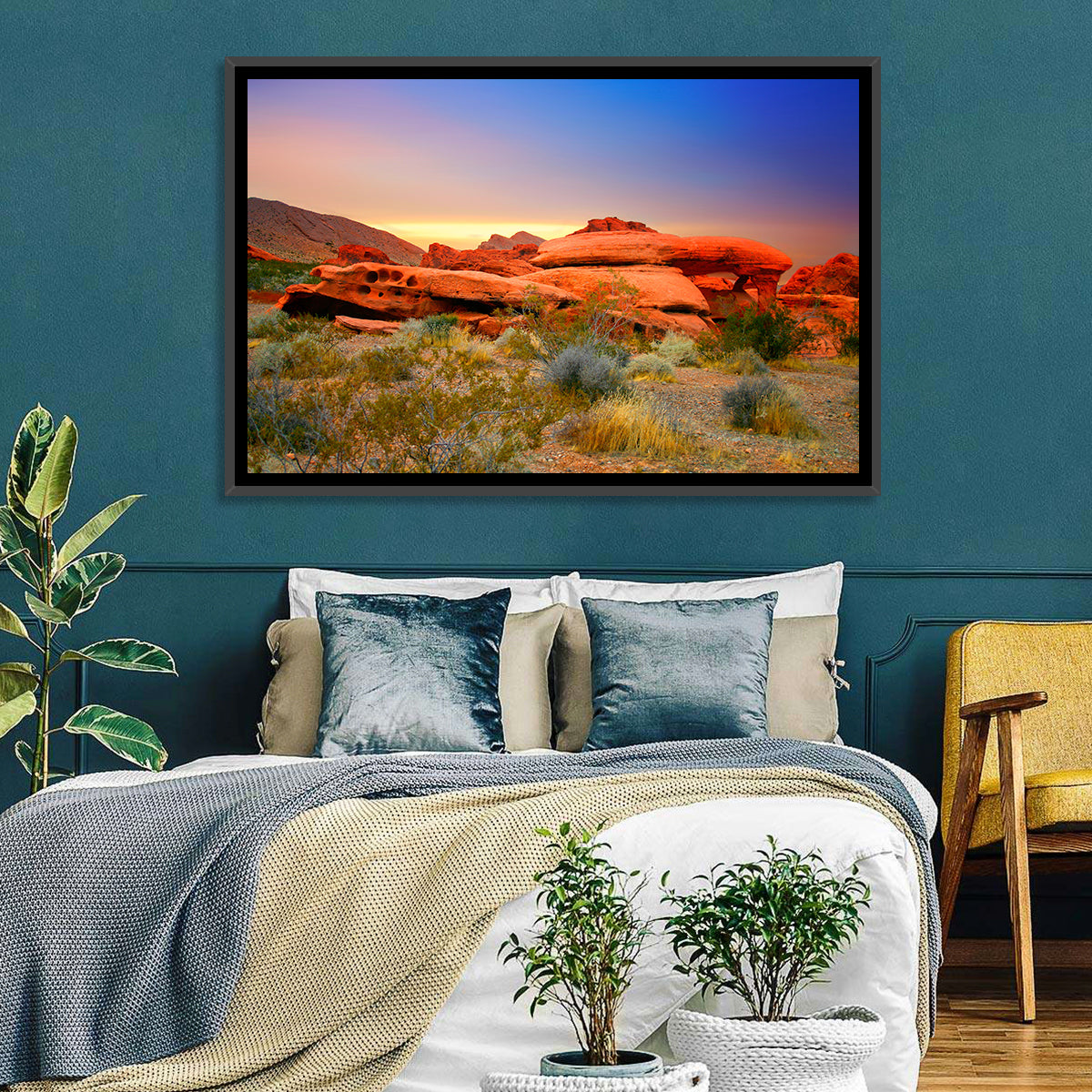 Red Rock Canyon Sunset Wall Art in a room, landscape