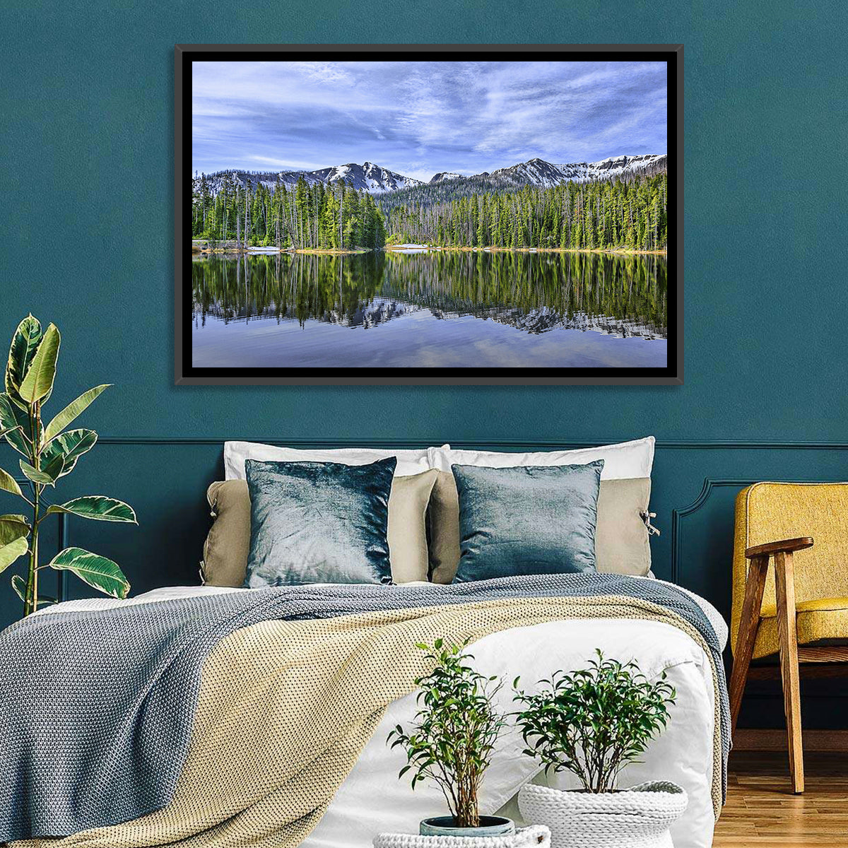 Lake Sylvan Reflection Wall Art in a room, landscape