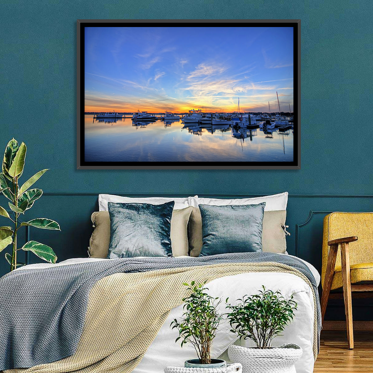 Marina at Golden Hour Wall Art in a room, landscape