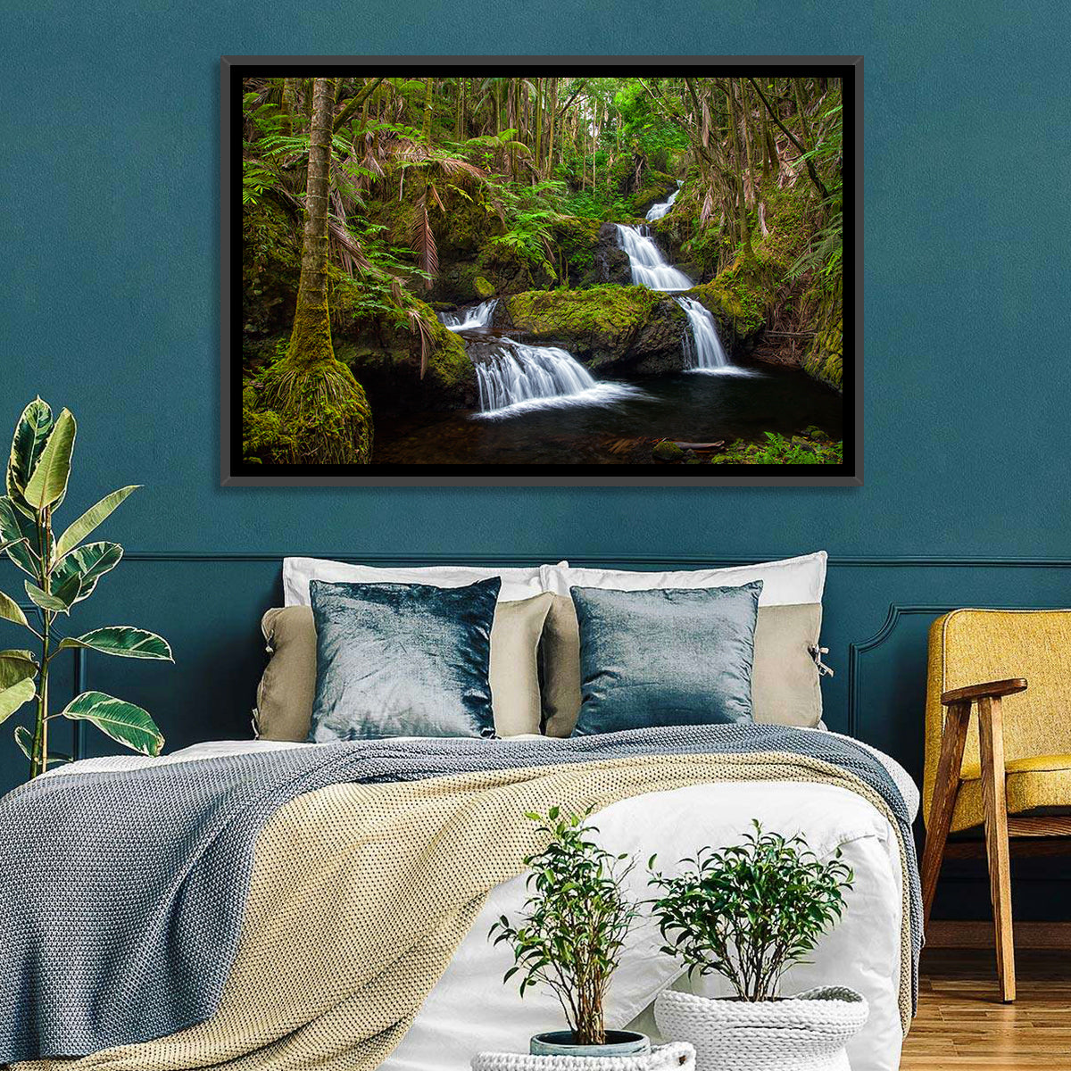 Onomea Falls Wall Art in a room, landscape