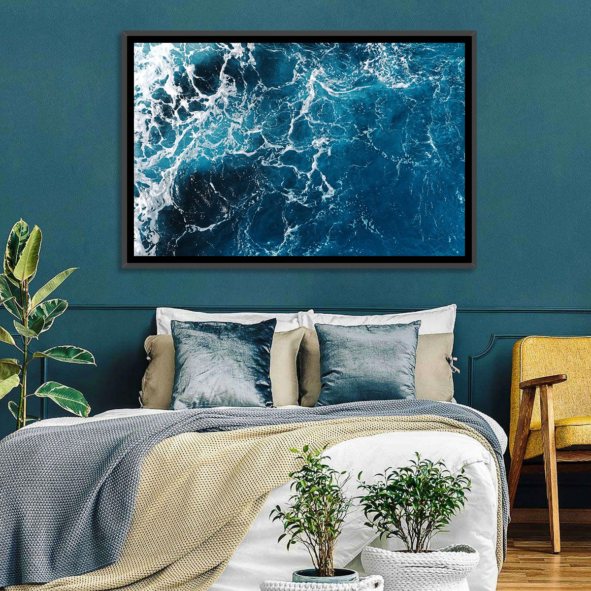 Aerial Sea Texture Wall Art in a room, landscape