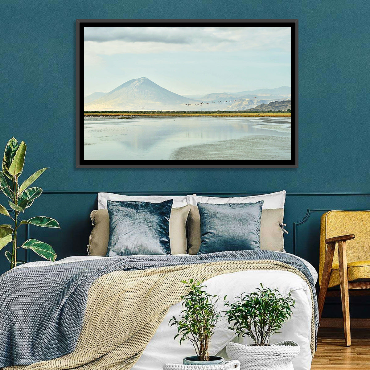 Lake Natron Reflection Wall Art in a room, landscape