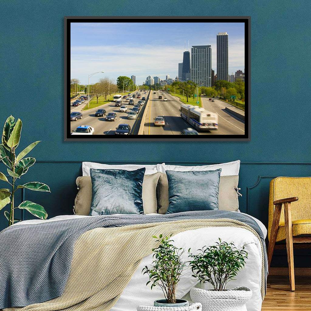 Chicago Expressway Toward Downtown Skyline Wall Art