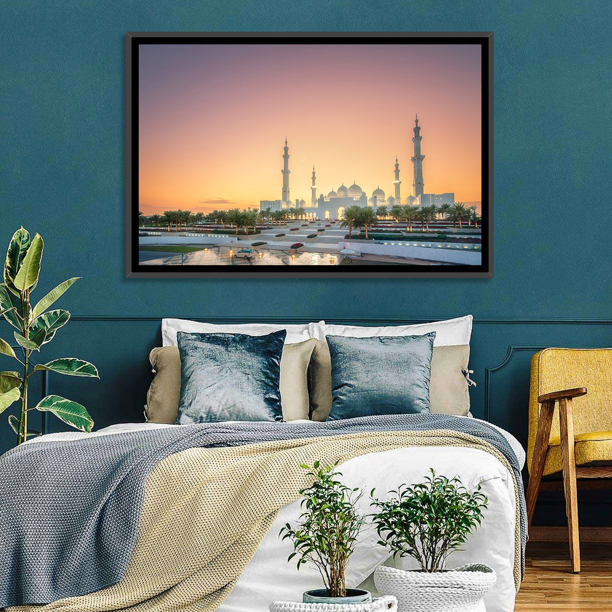 Sheikh Zayed Grand Mosque at Sunset Wall Art in a room, landscape