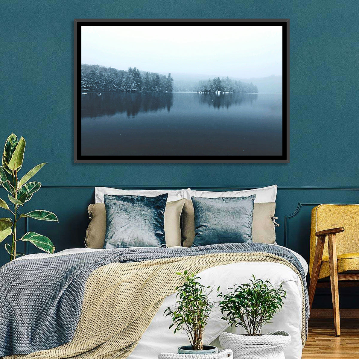 Burr Pond Winter Reflection Wall Art in a room, landscape