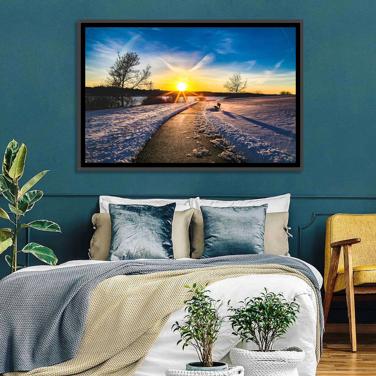 Lake Zorinsky Winter Sunrise Wall Art in a room, landscape