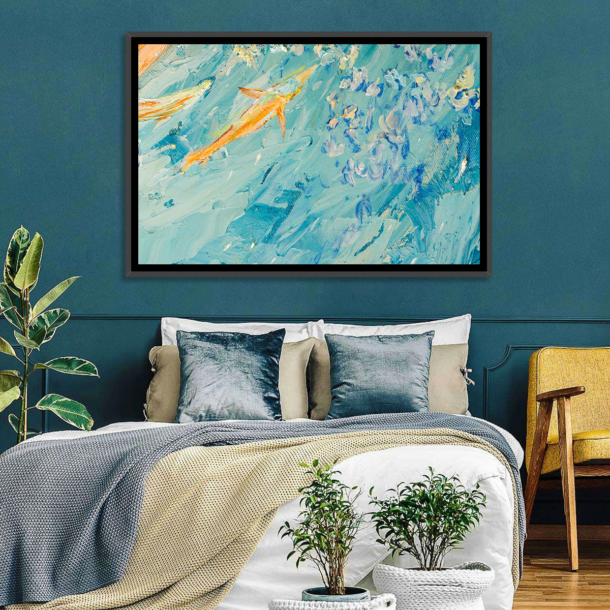 Koi in Blue Abstract Wall Art