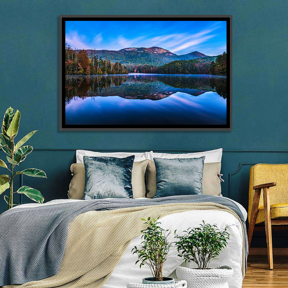Pinnacle Lake Reflection Wall Art in a room, landscape