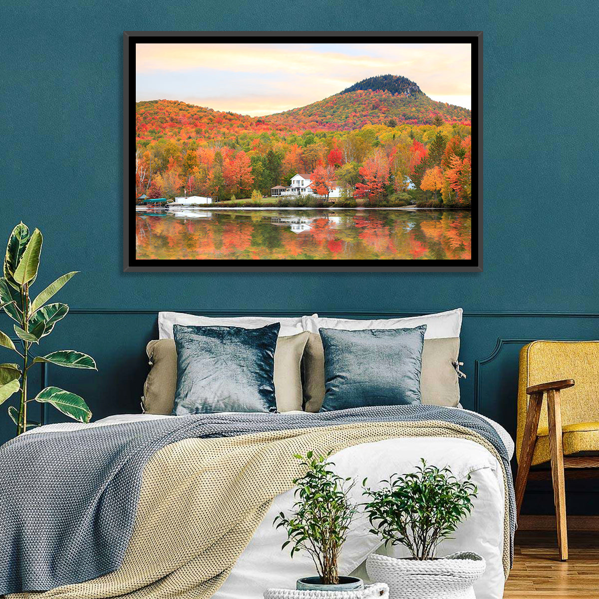 Groton Lakehouse Reflection Wall Art in a room, landscape