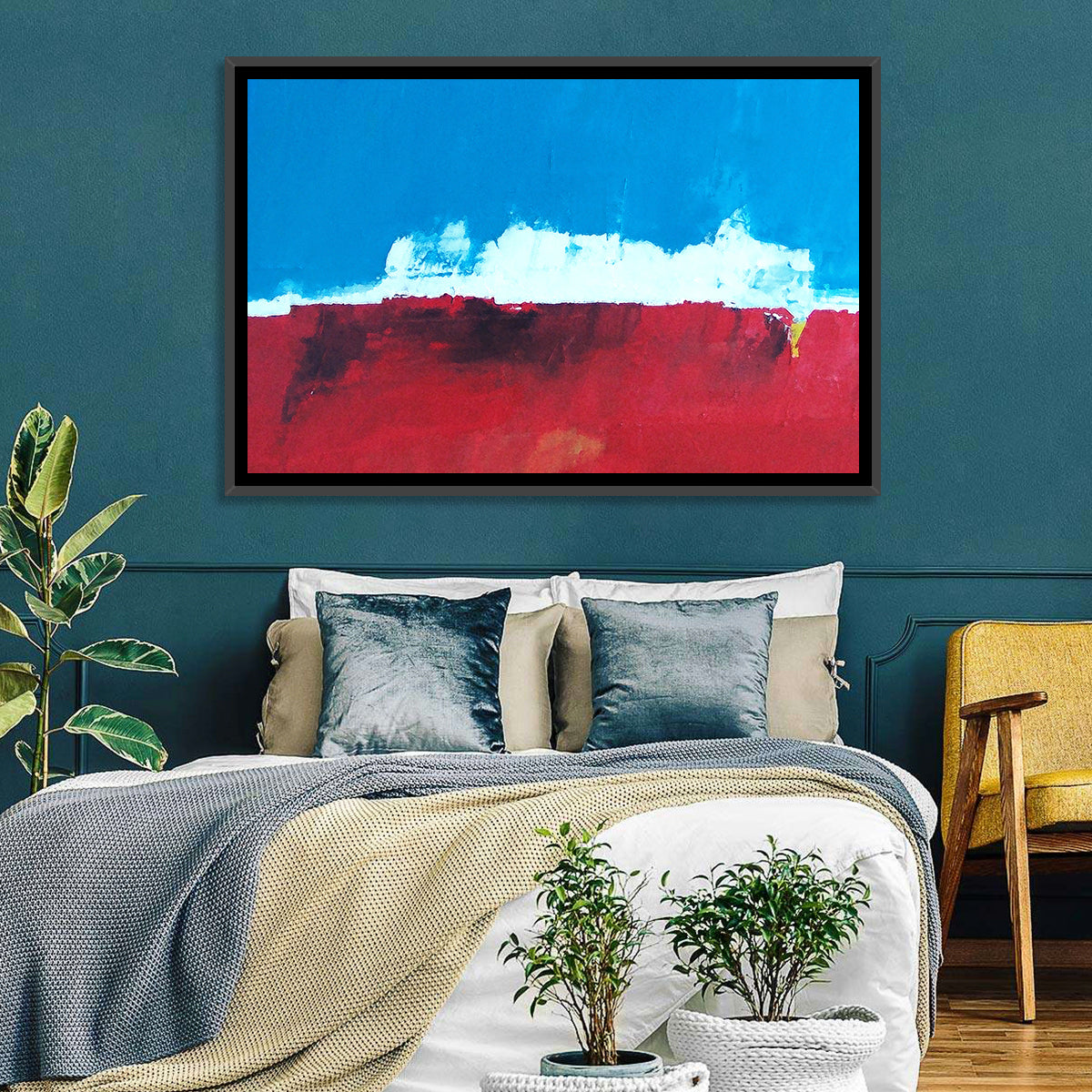 Ocean Horizon Abstract Wall Art in a room, landscape