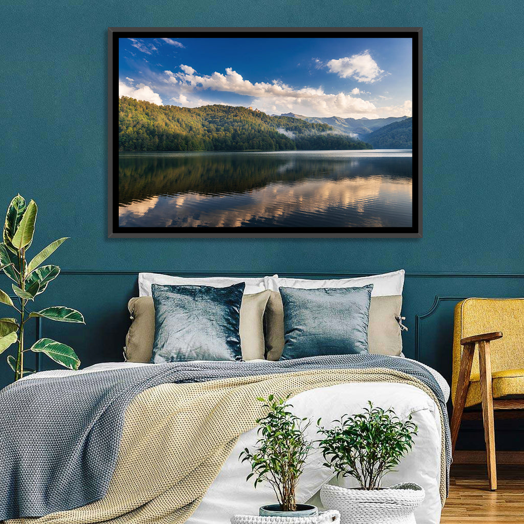 Golden Mist Mountain Lake Wall Art