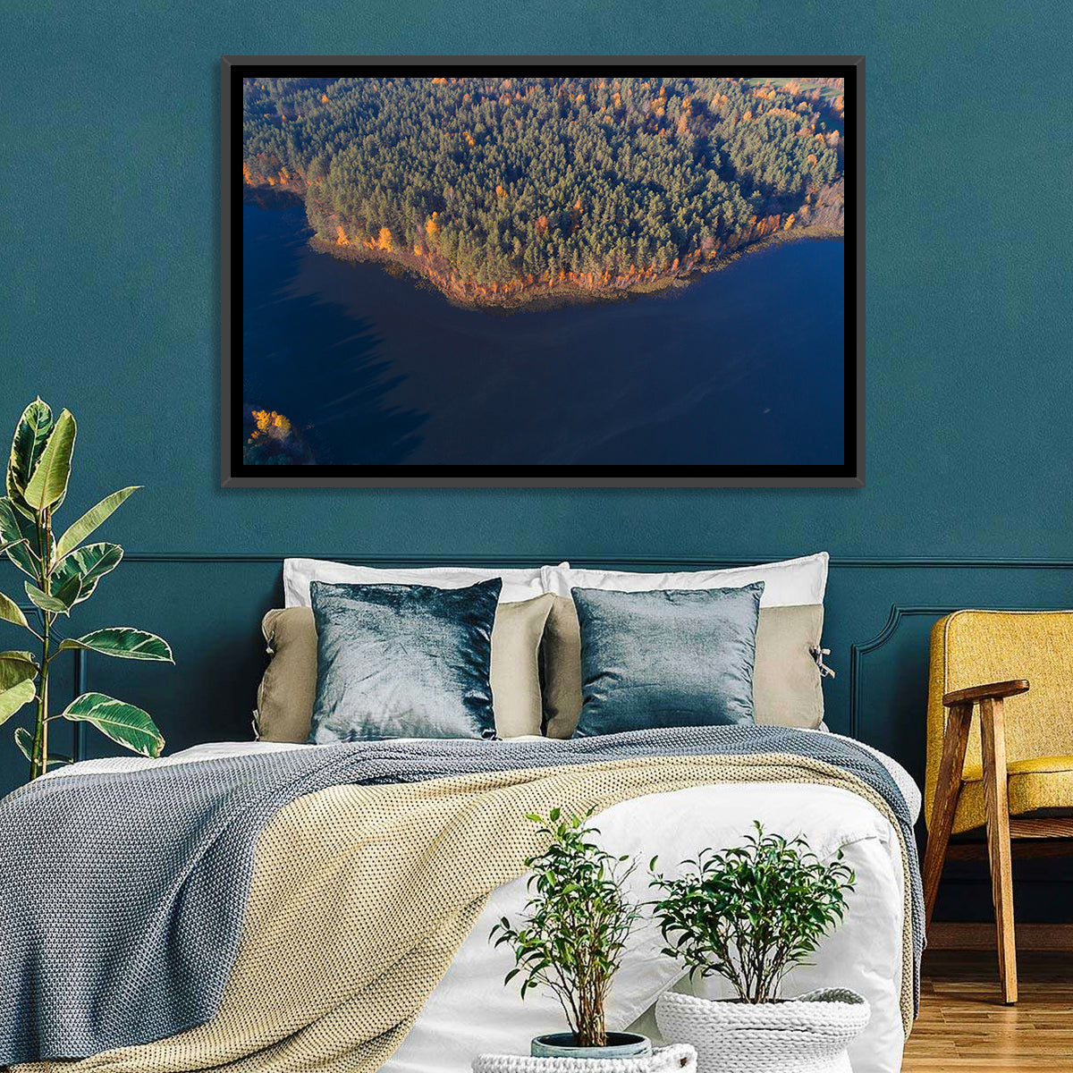Lake Dolysets Aerial View Wall Art in a room, landscape