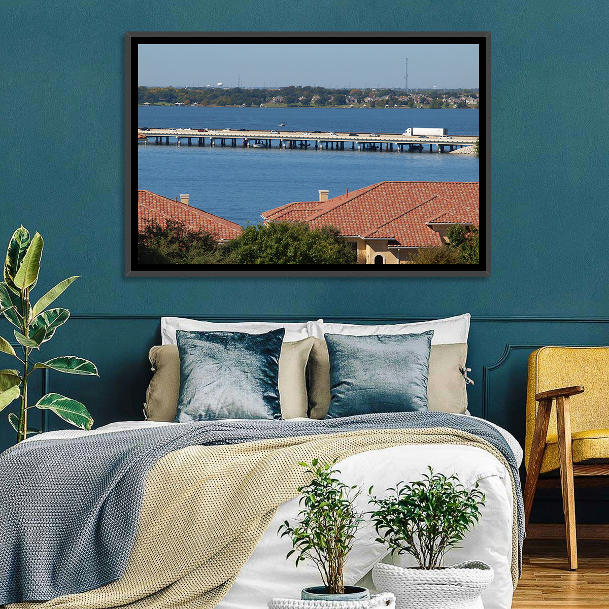 Lake Ray Hubbard Bridge View Wall Art in a room, landscape