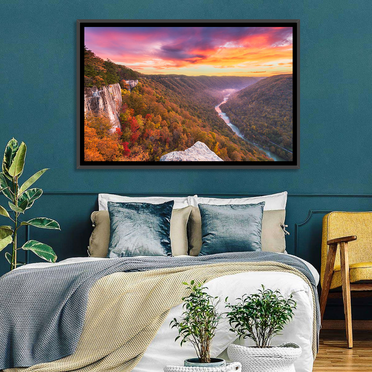 New River Gorge Sunset Wall Art in a room, landscape