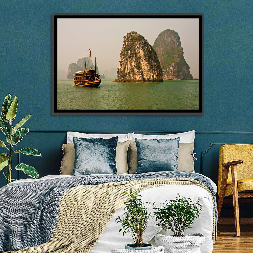 Ha Long Bay Junk Boat and Karst Cliffs Wall Art