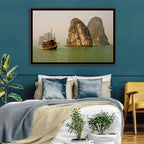 Ha Long Bay Junk Boat and Karst Cliffs Wall Art