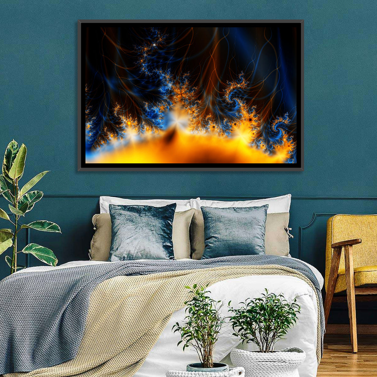 Solar Flare Fractal Flame Wall Art in a room, landscape