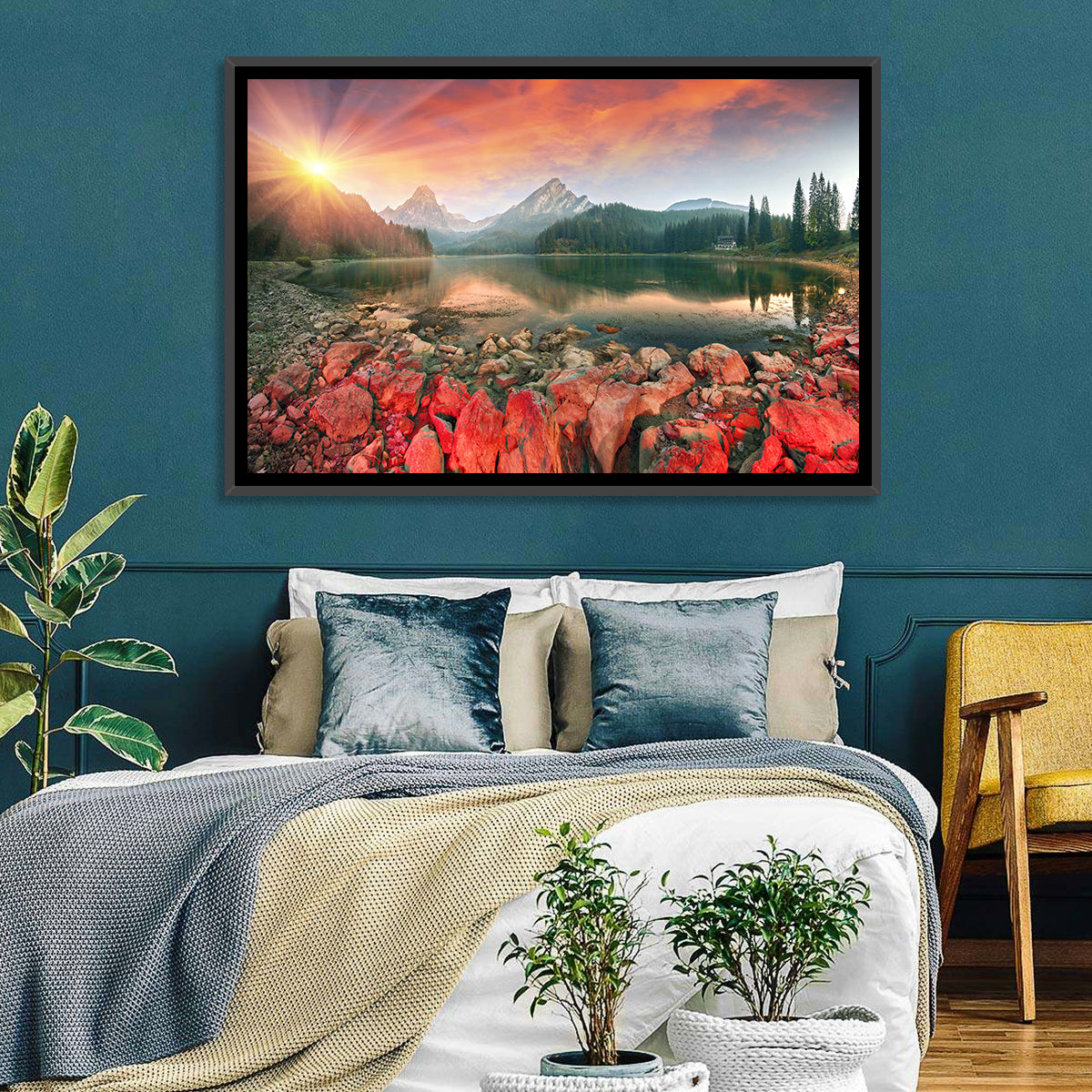 Obersee Sunrise Over Red Rocks Wall Art in a room, landscape