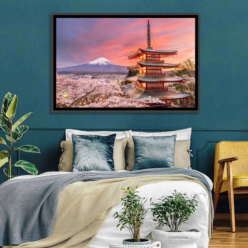 Chureito Pagoda and Mount Fuji at Sunset Wall Art