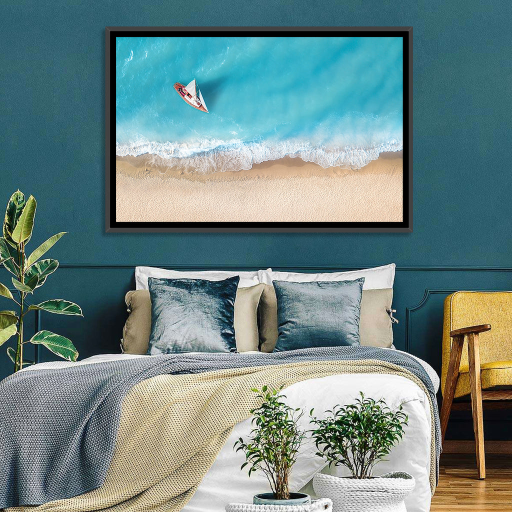 Centered Sailboat Over Turquoise Sea Wall Art