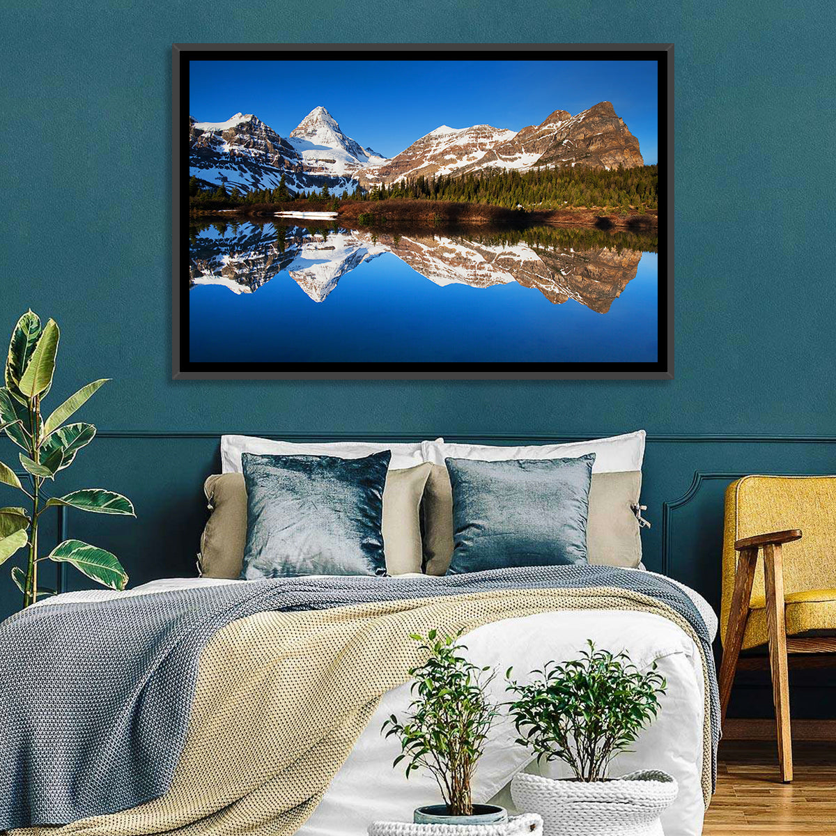 Snowy Mount Assiniboine Wall Art in a room, landscape