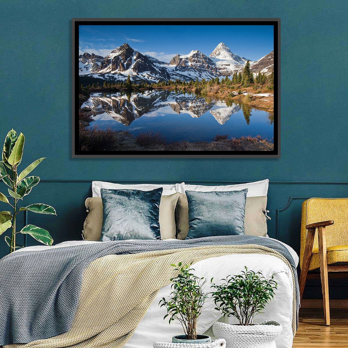 Mount Assiniboine Reflection Wall Art in a room, landscape