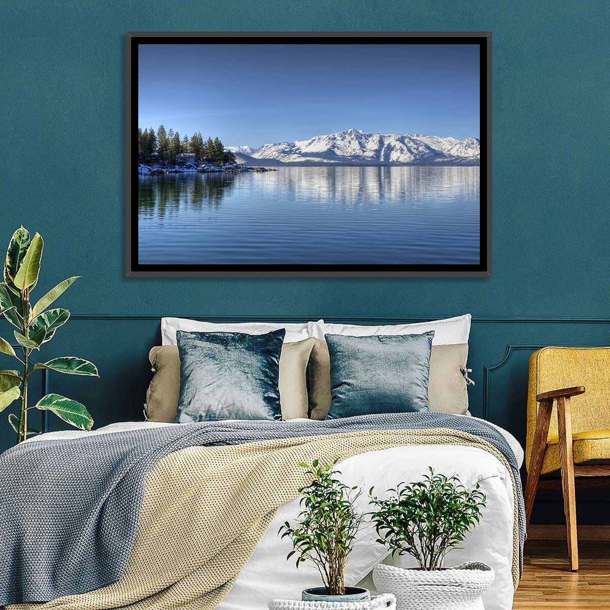 Elk Point Lake Tahoe Reflection Wall Art in a room, landscape