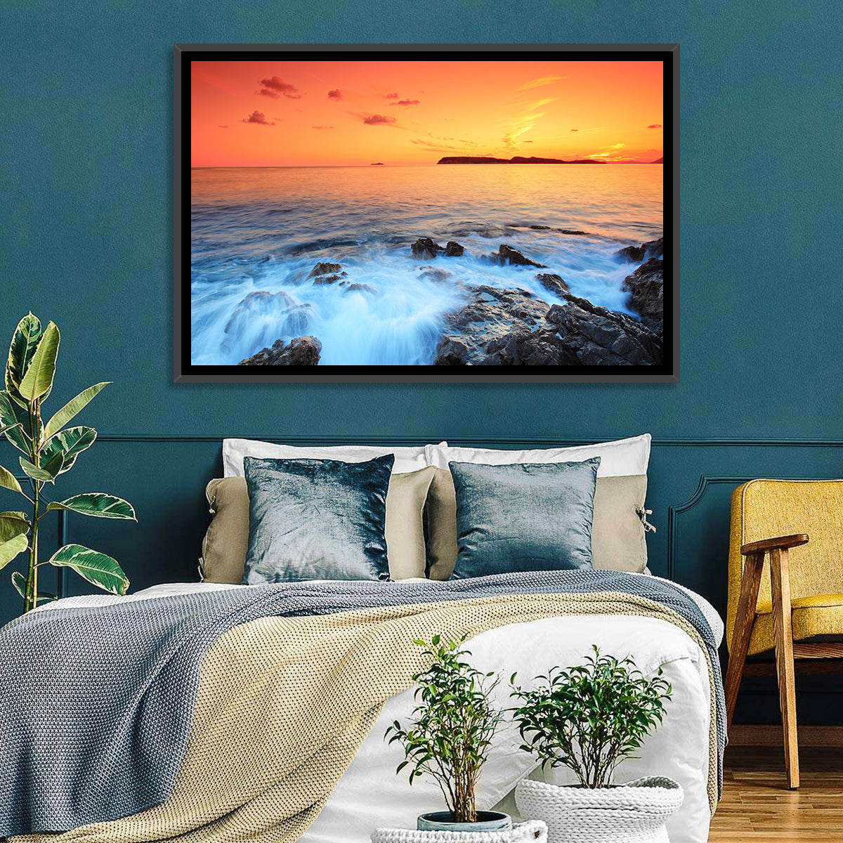 Dubrovnik Sunset Over Rocky Shore Wall Art in a room, landscape