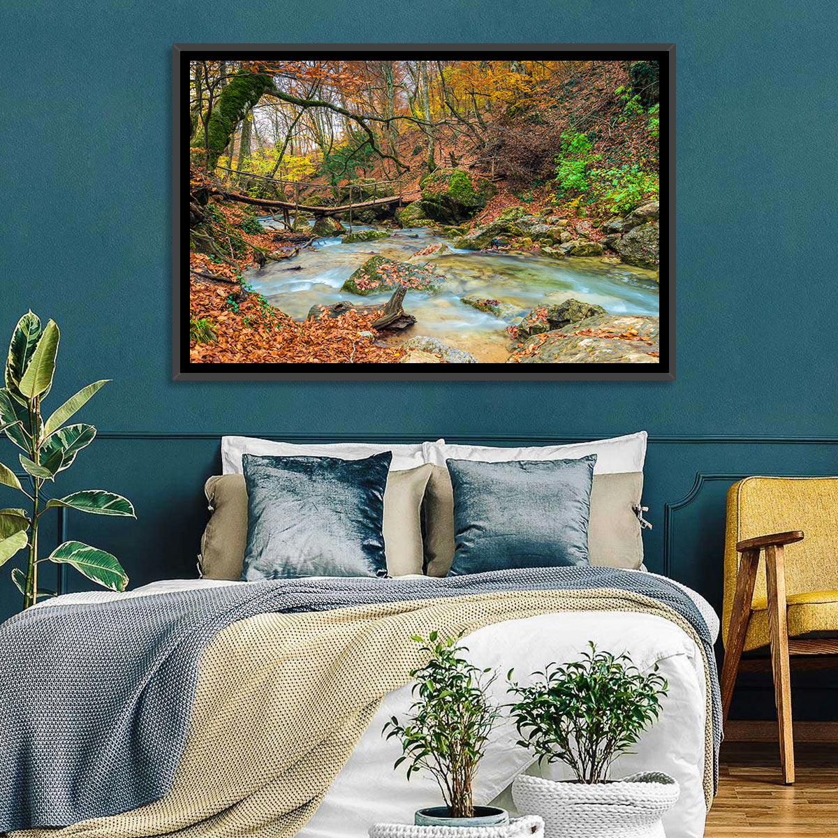 Mossy Footbridge in Autumn Forest Wall Art