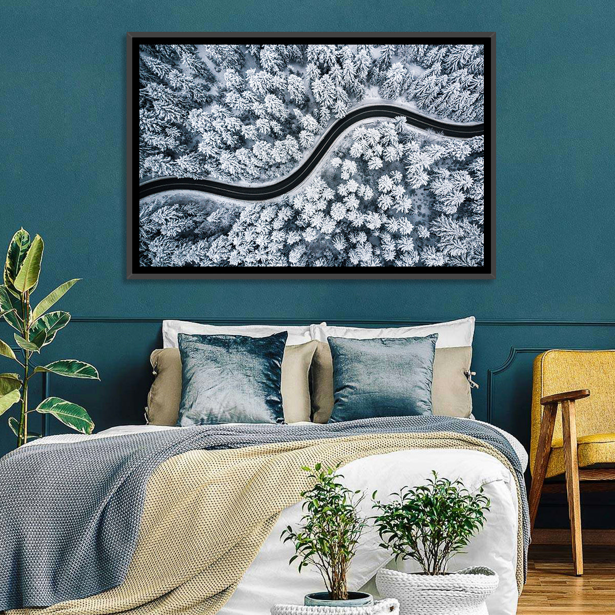 S-curve Winter Forest Road Wall Art