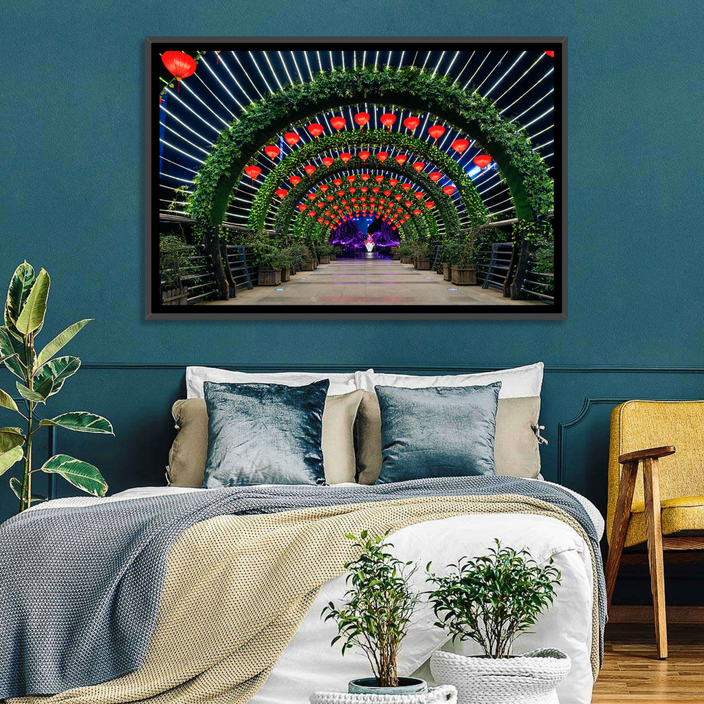 Red Lantern Trellis Tunnel Wall Art