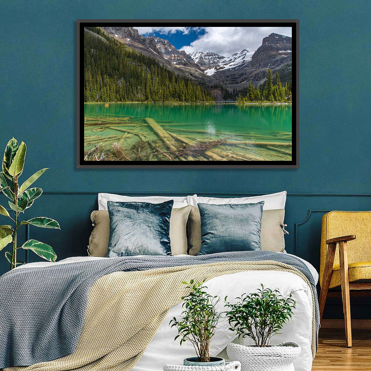 Lake O'hara Reflection Wall Art in a room, landscape