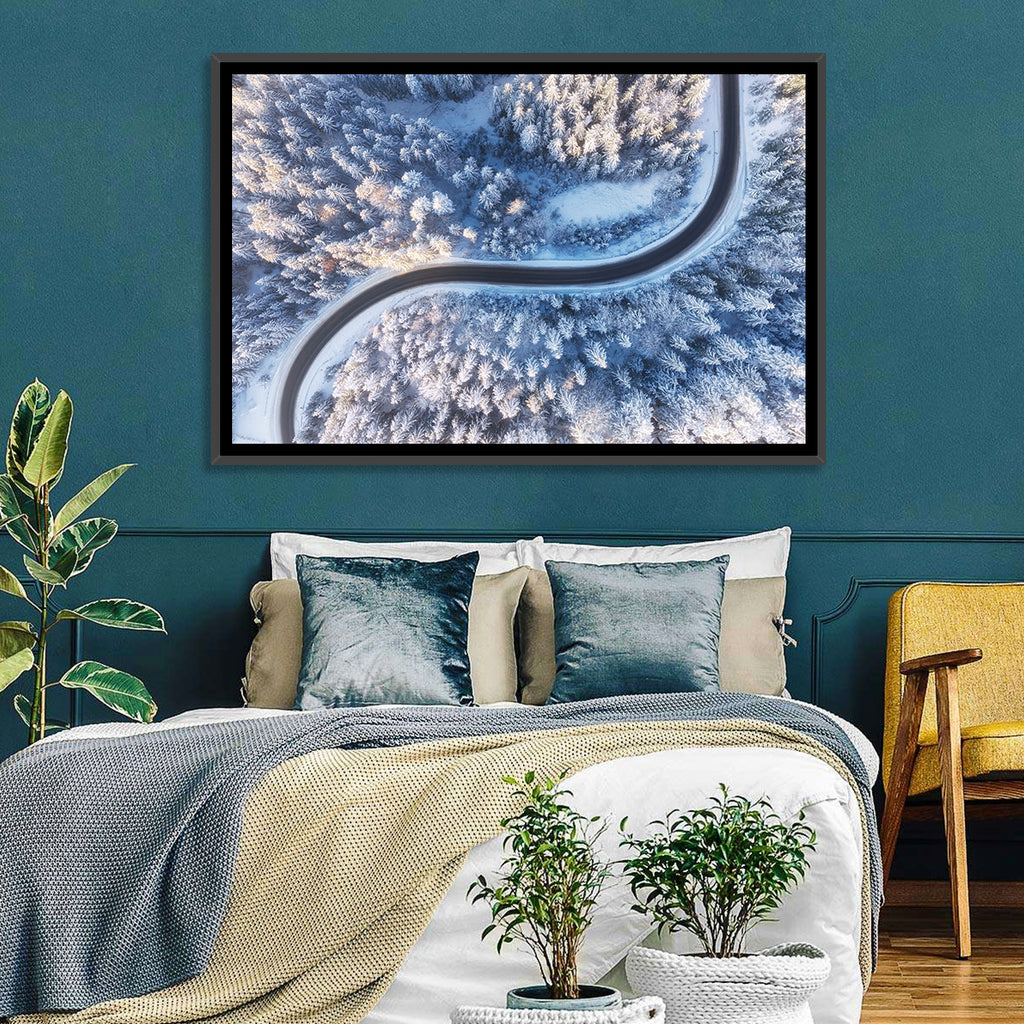 Winding Snow-covered Forest Road Wall Art
