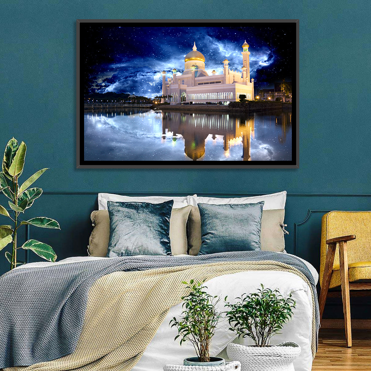 Omar Ali Saifuddien Mosque at Night Wall Art