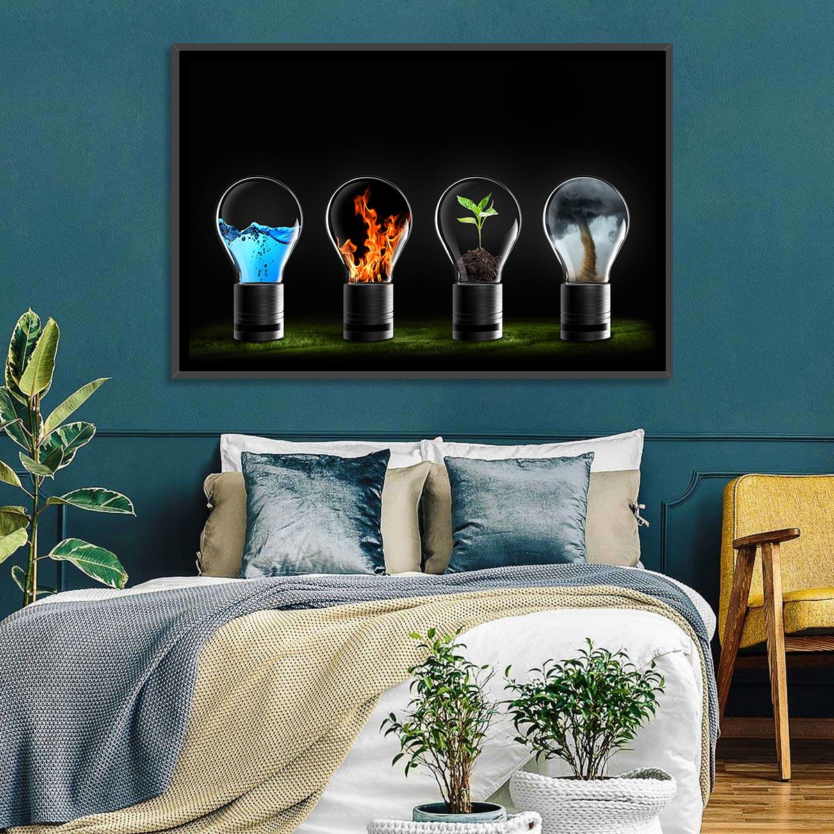 Elemental Light Bulbs Wall Art in a room, landscape
