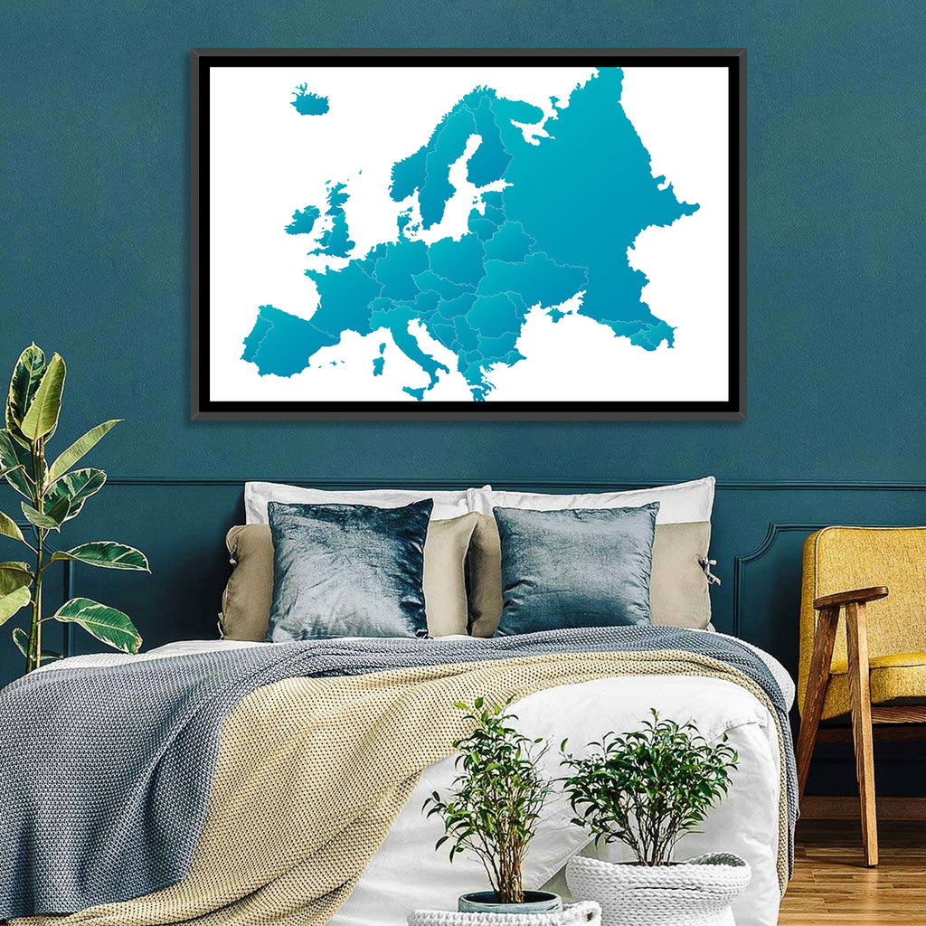 Teal Gradient Europe Map Wall Art