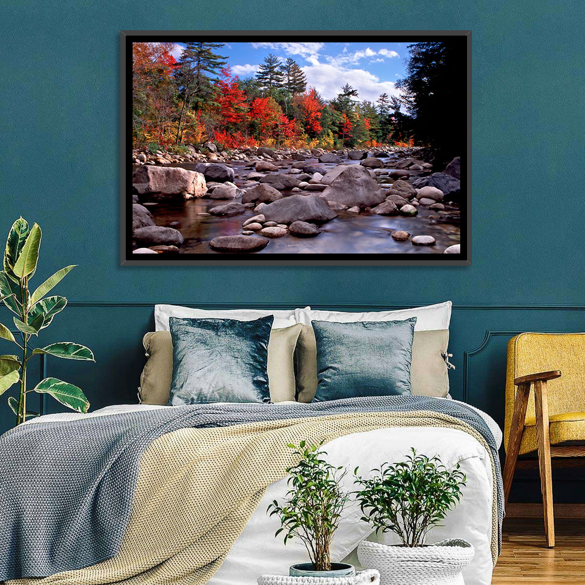 New Hampshire Autumn Stream Wall Art in a room, landscape